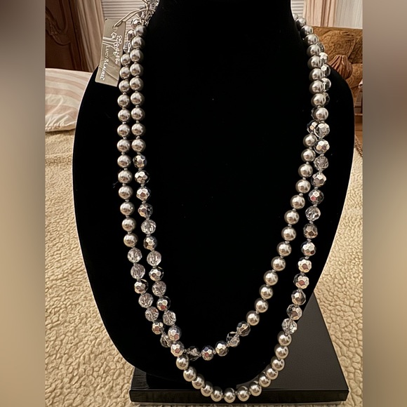 lucy & laurel NWT crystal silver beaded Long Fashion statement necklace - Picture 1 of 5